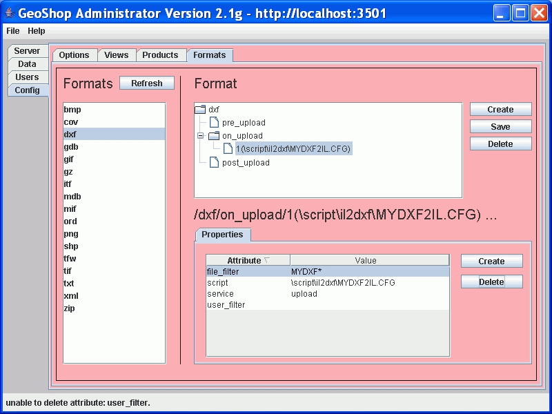 GeoShop Administrator Config Fomats Beispiel