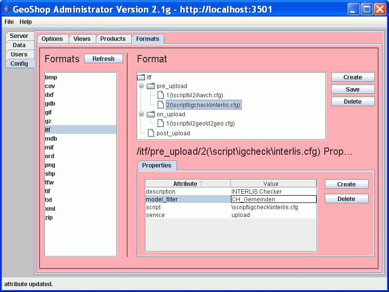GeoShop Administrator Konfiguration Format itf