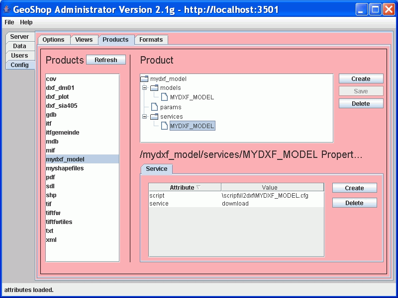 GeoShop Administrator Confg Product INTERLIS nach DXF