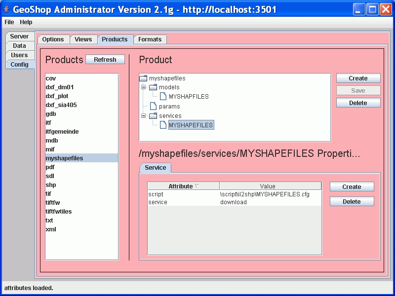 GeoShop Administrator Confg Product INTERLIS nach Shapefile