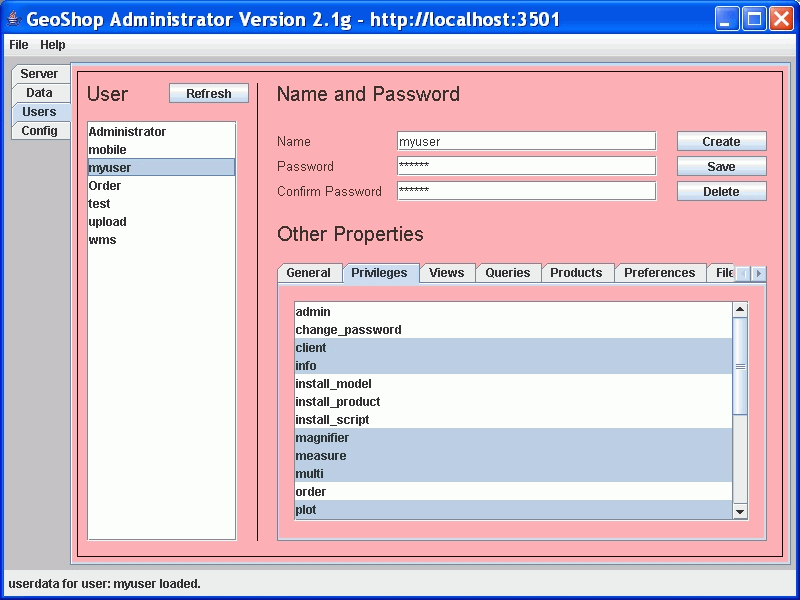 GeoShop Administrator Users