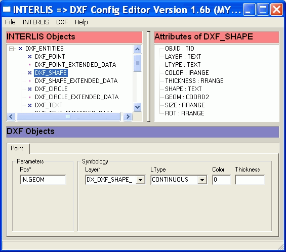 Konfigurationseditor INTERLIS nach DXF