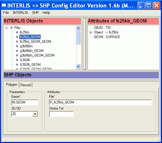 Konfigurationseditor INTERLIS nach Shapefile